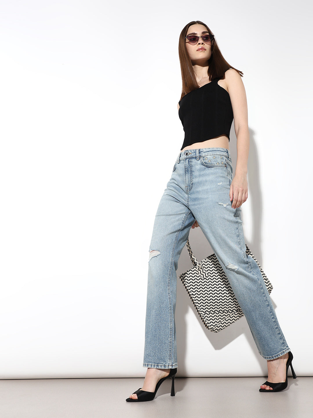 Light Blue Mildly Distressed Straight Fit Jeans