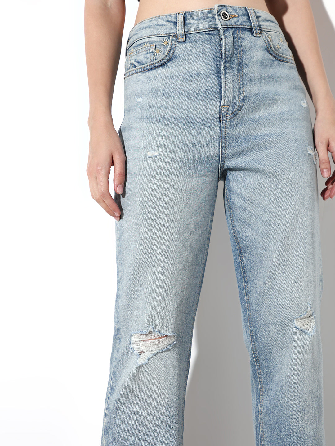 Light Blue Mildly Distressed Straight Fit Jeans