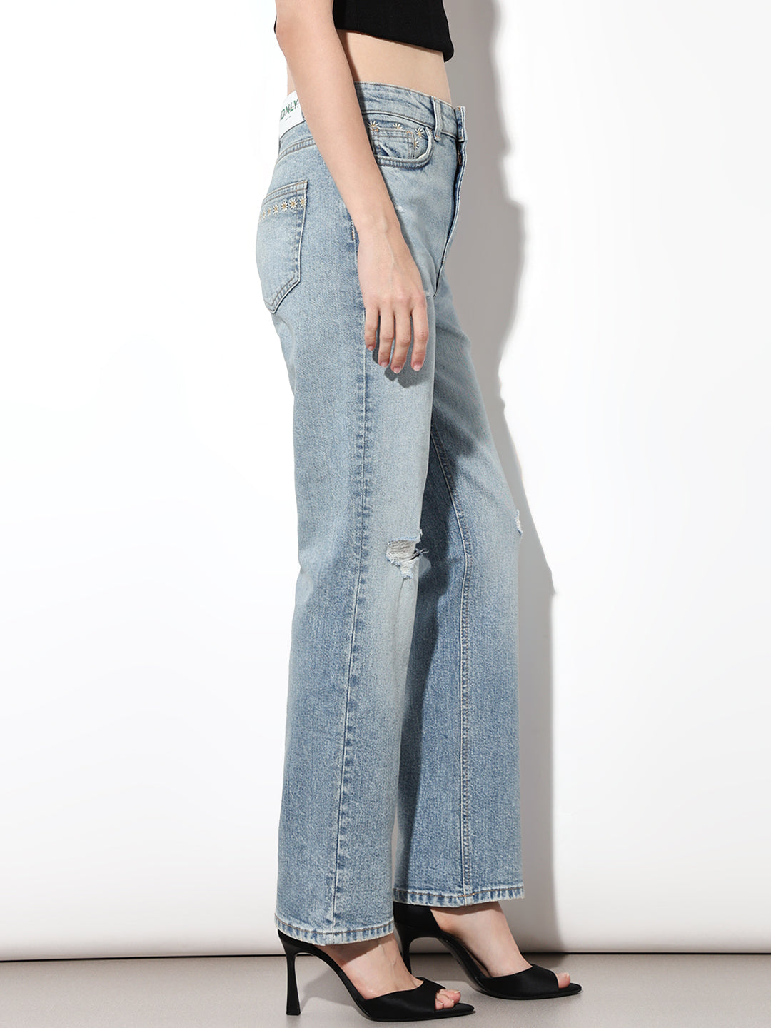 Light Blue Mildly Distressed Straight Fit Jeans