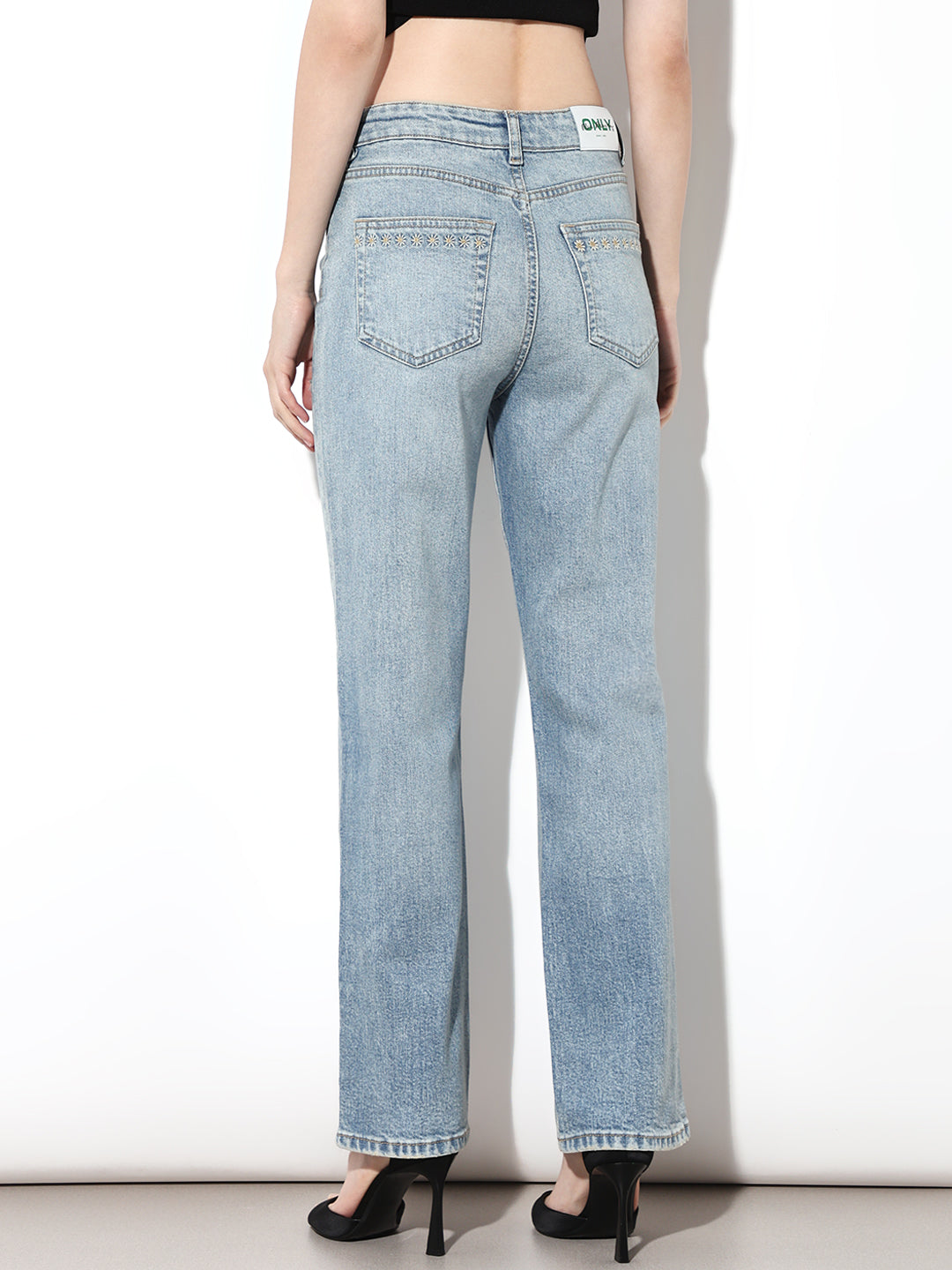 Light Blue Mildly Distressed Straight Fit Jeans