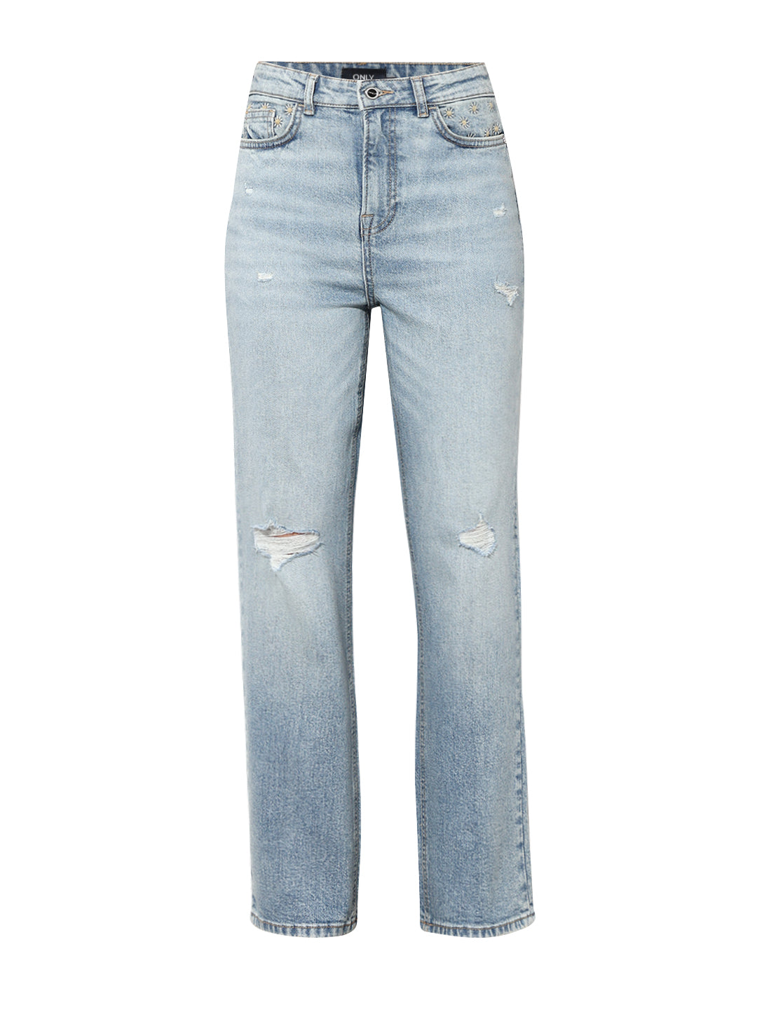 Light Blue Mildly Distressed Straight Fit Jeans