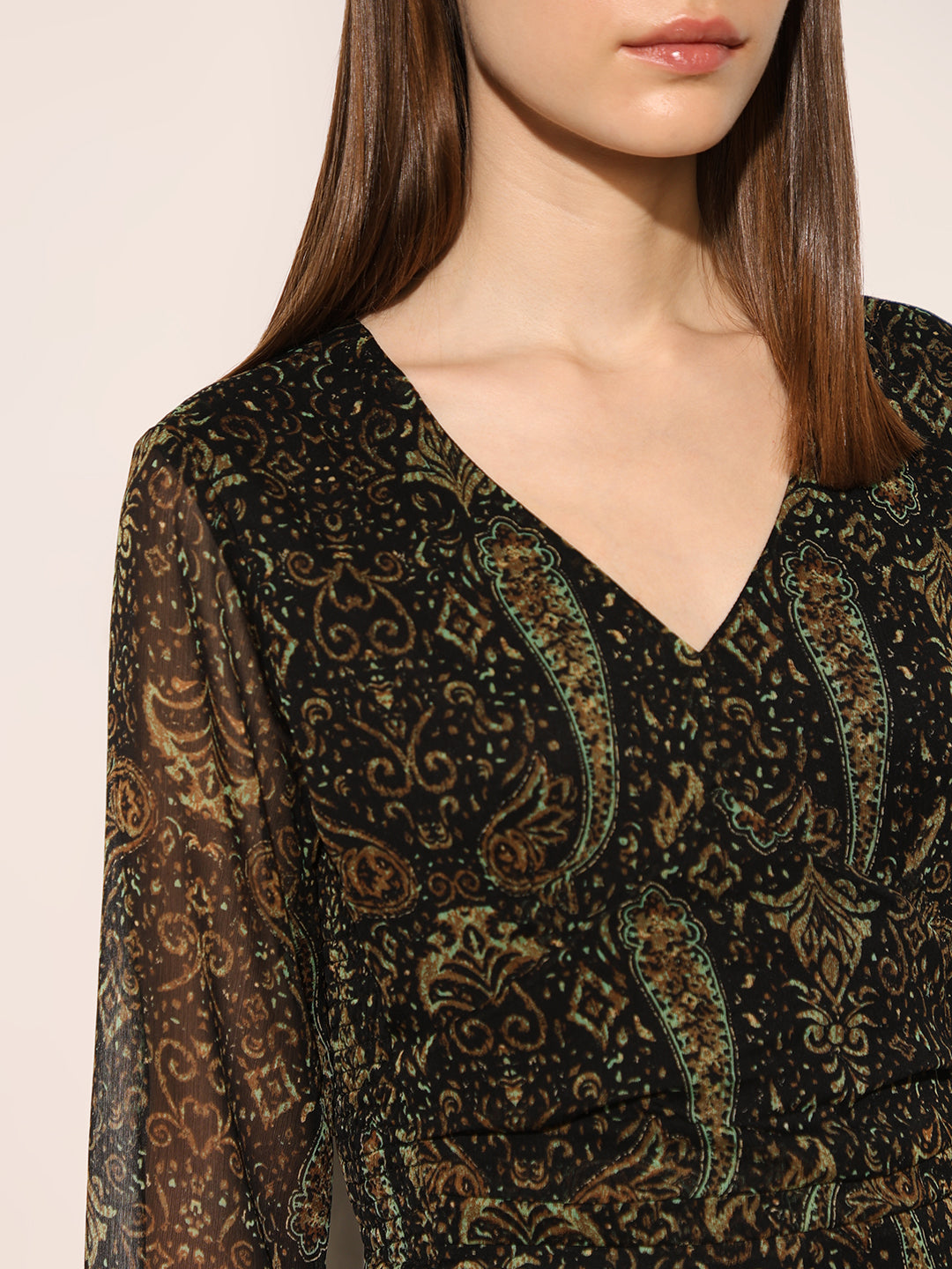 Black Printed Frill Trim Short Dress