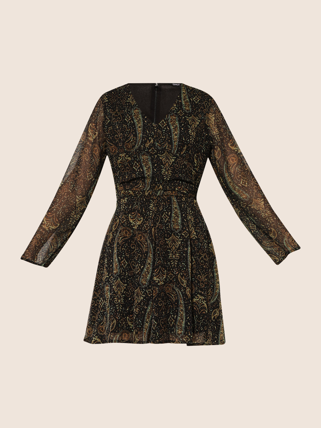 Black Printed Frill Trim Short Dress