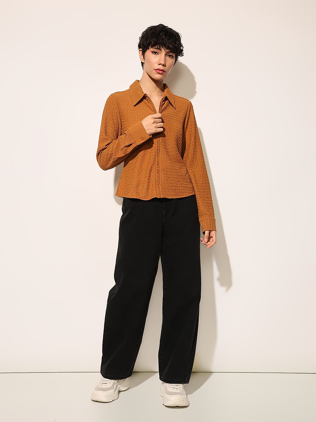 Brown Crinkle Jersey Shirt