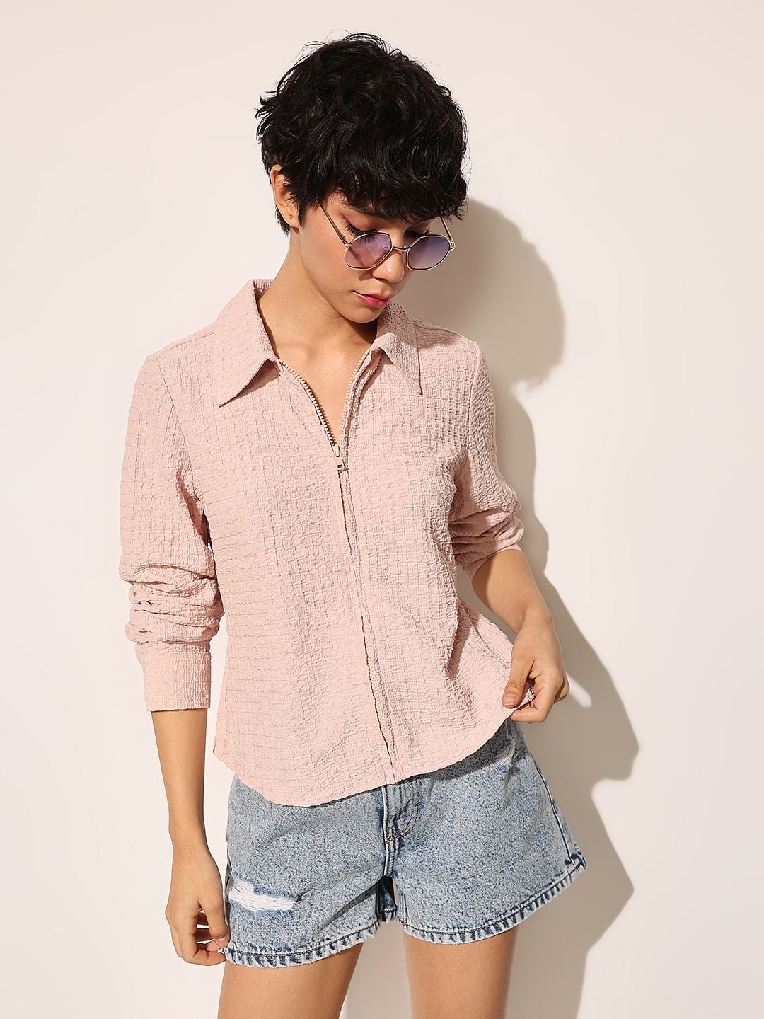 Pink Crinkle Jersey Shirt