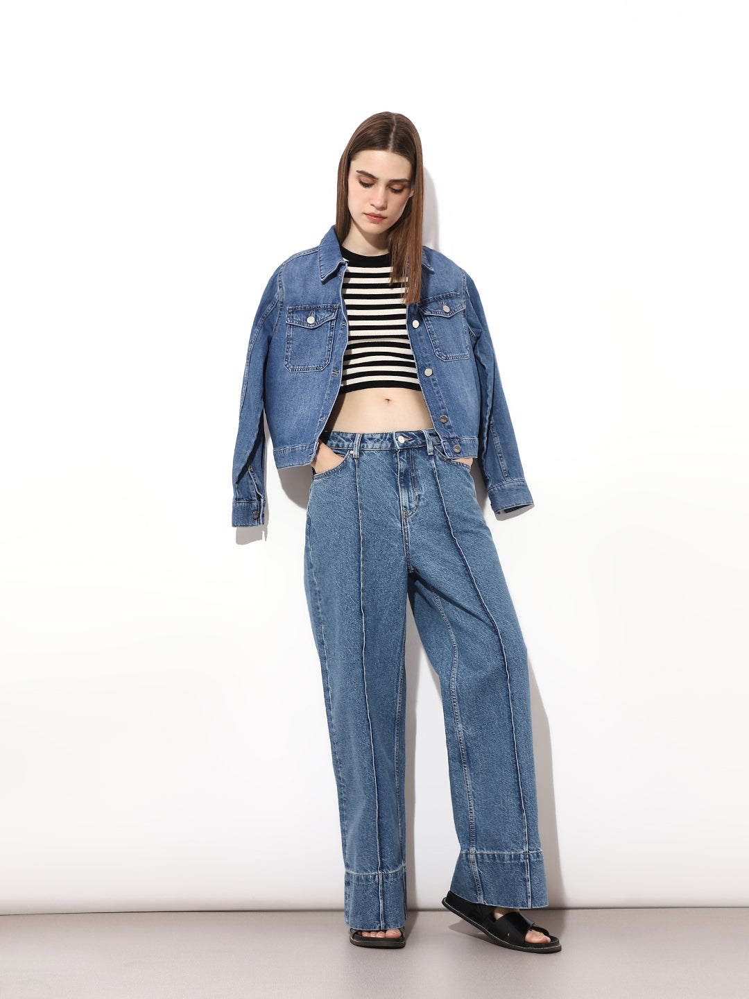 Blue High Rise Wide Leg Jeans