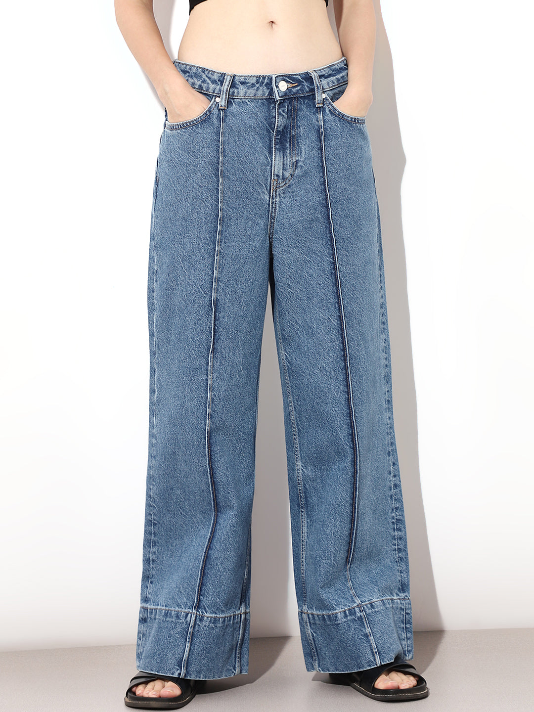 Blue High Rise Wide Leg Jeans
