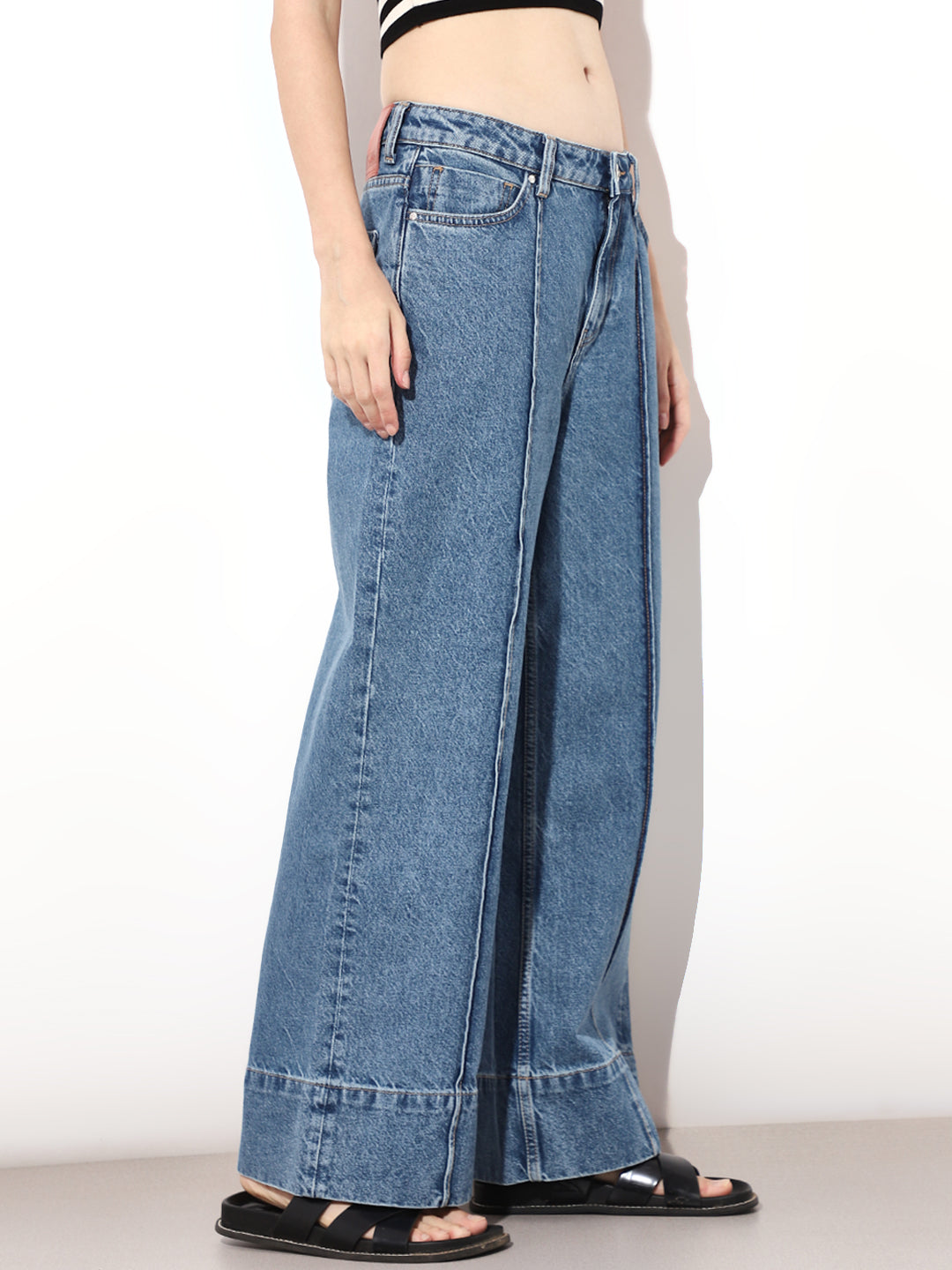 Blue High Rise Wide Leg Jeans