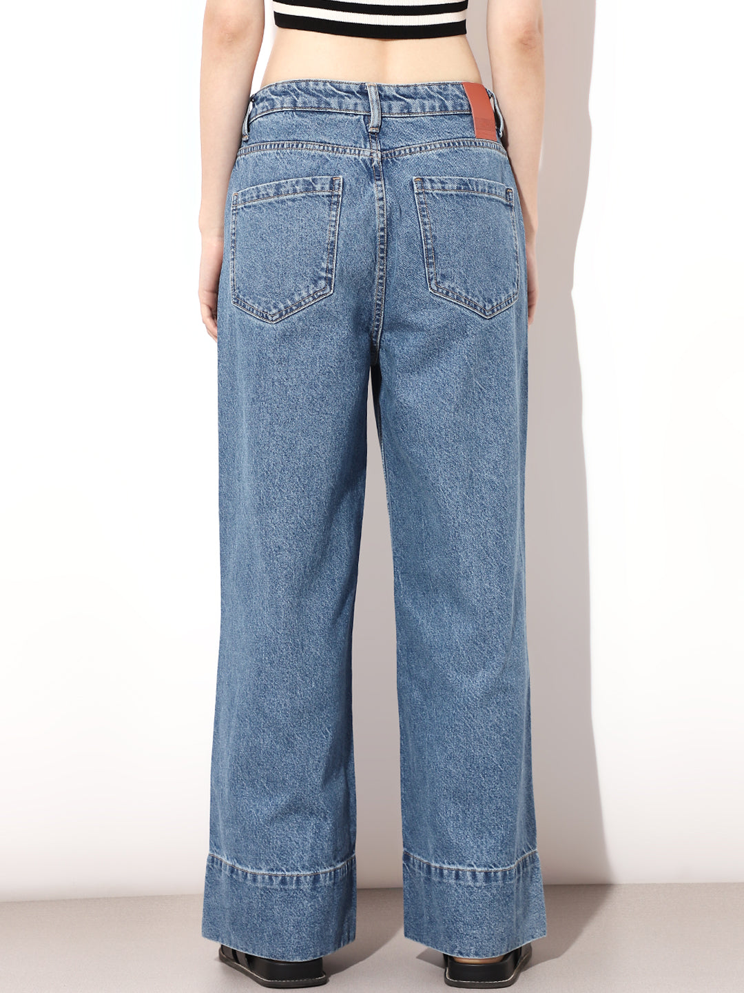 Blue High Rise Wide Leg Jeans