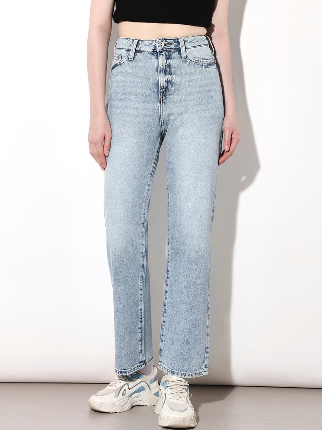 Light Blue High Rise Straight Fit Jeans