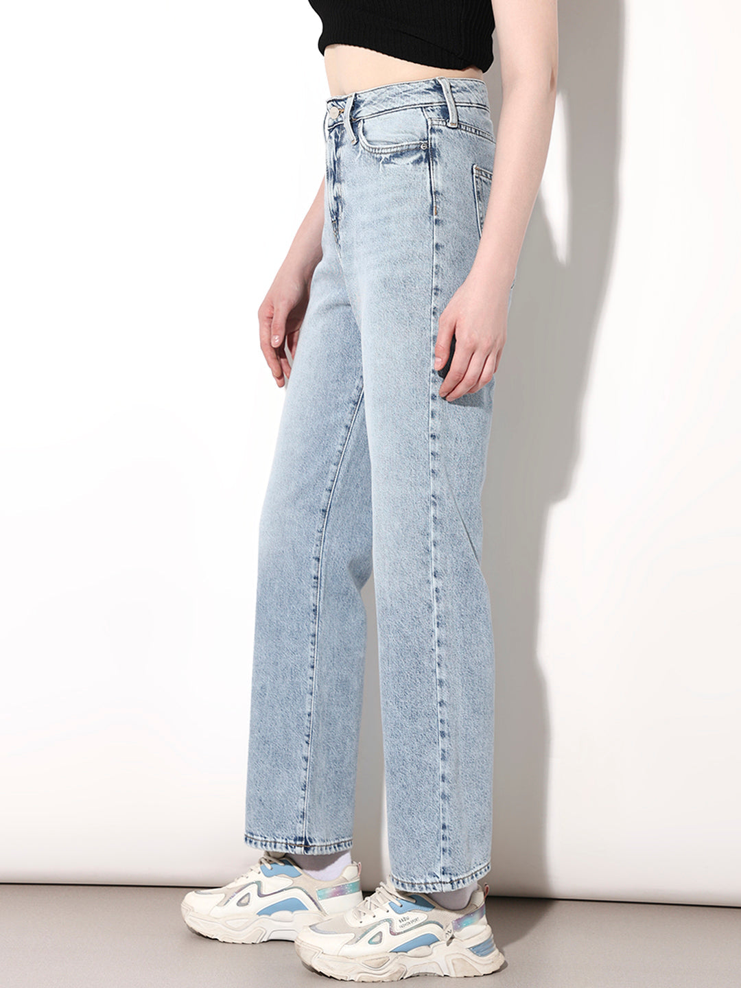 Light Blue High Rise Straight Fit Jeans