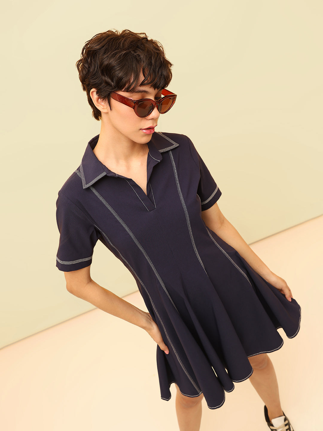 only navy blue dress ONLY - Asymmetric Back Detailing Cowl Neck Midi Dress - Women - Polyester - 2 US