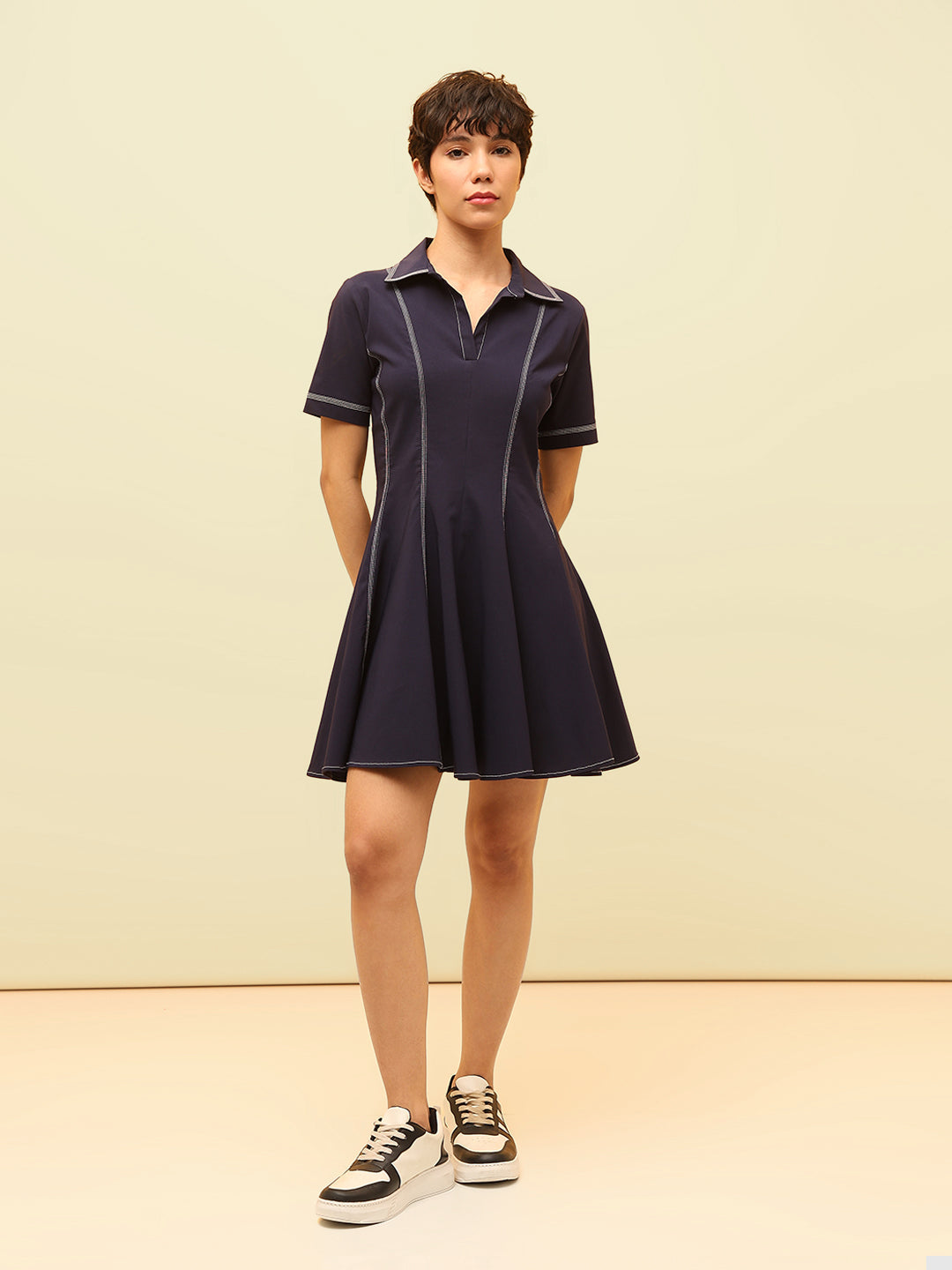 Navy Blue Short Denim Dress