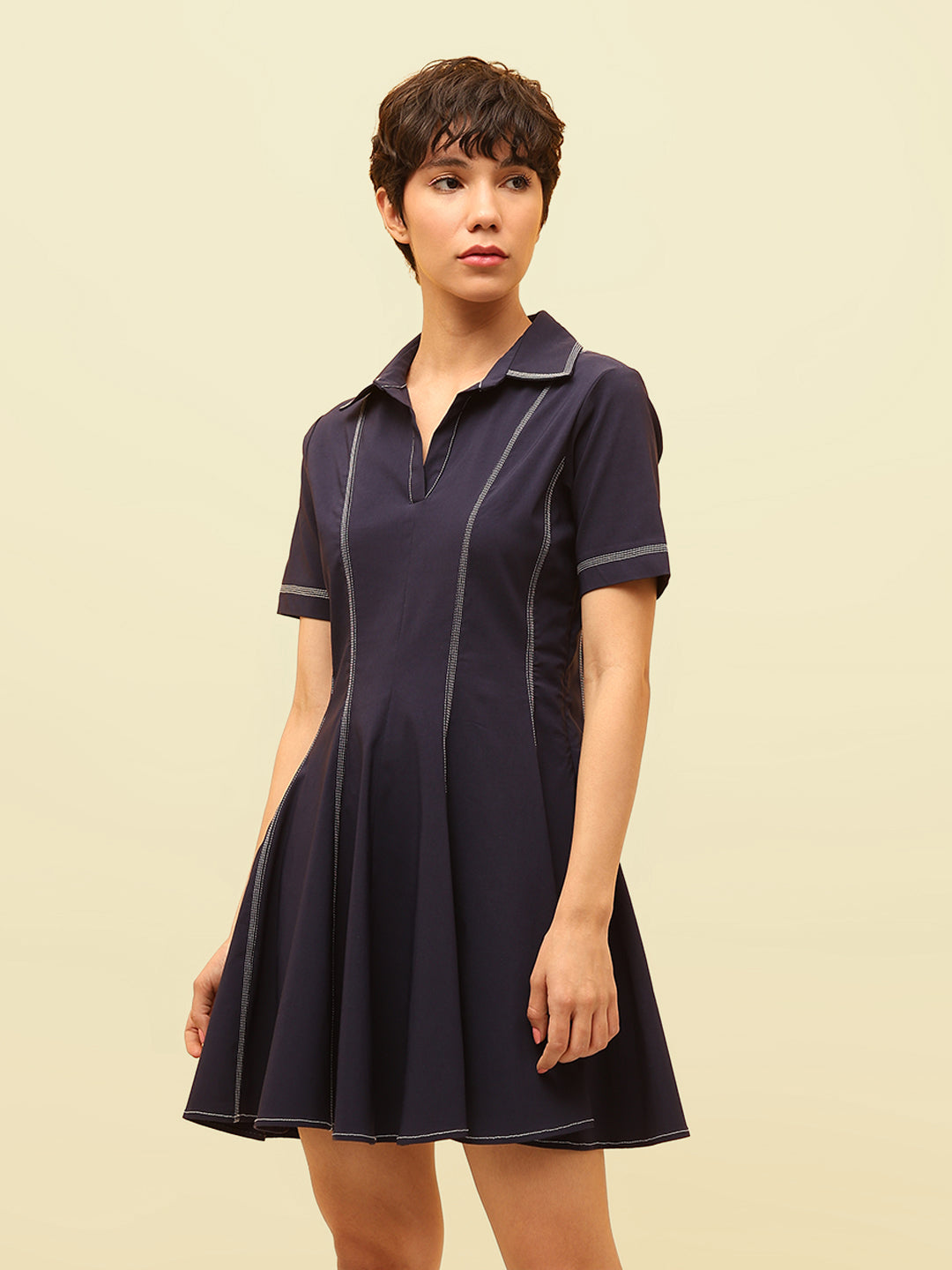 Navy Blue Short Denim Dress