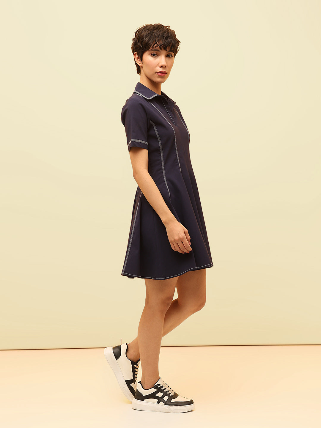 Navy Blue Short Denim Dress