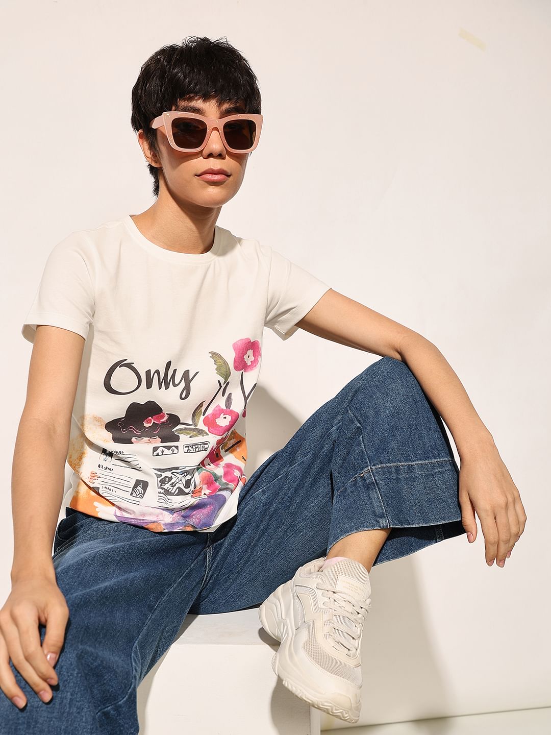 White Printed Cotton T-Shirt