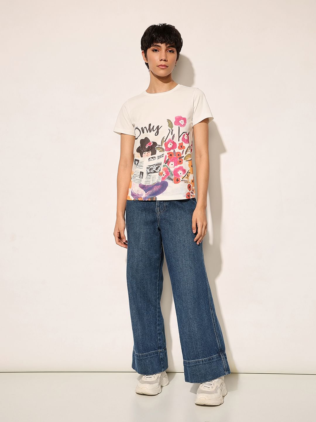 White Printed Cotton T-Shirt