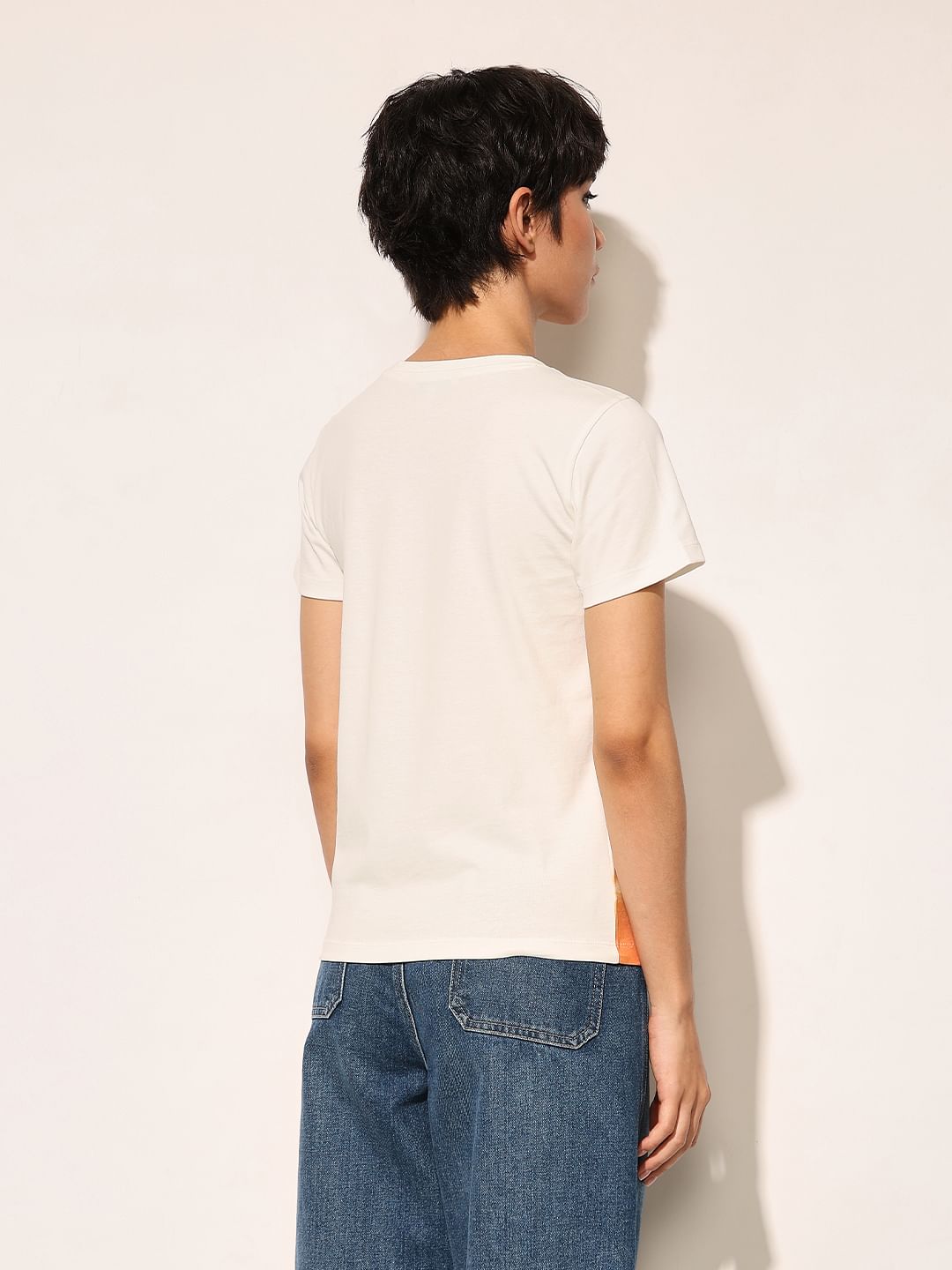 White Printed Cotton T-Shirt