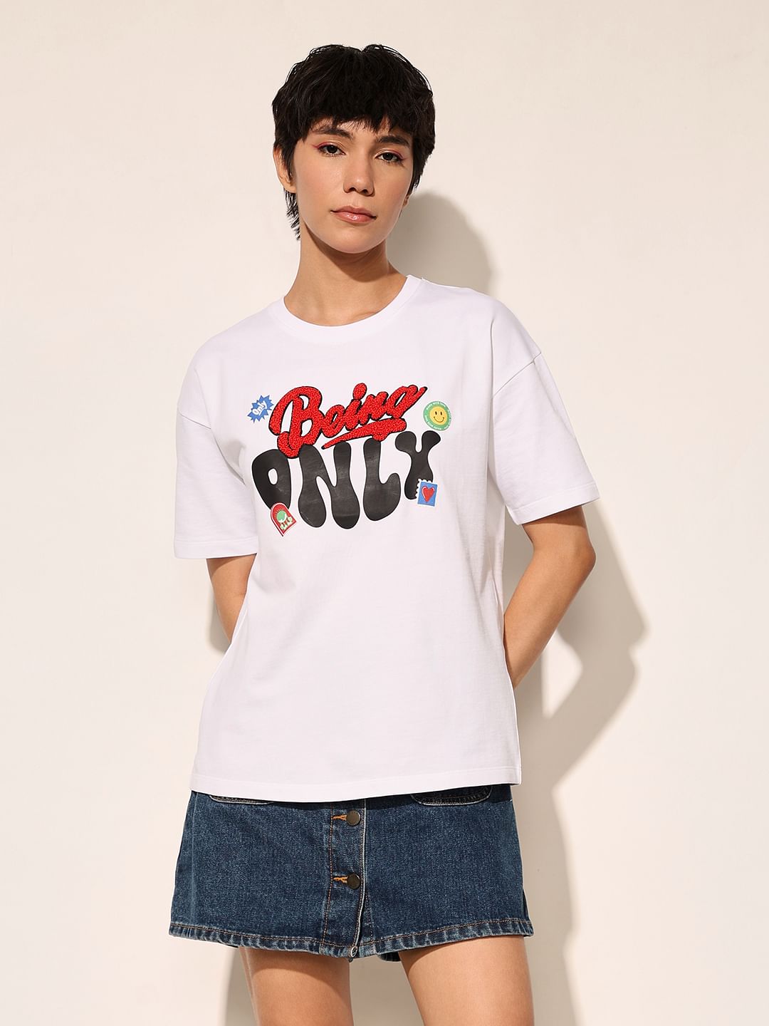 White Printed Cotton T-Shirt