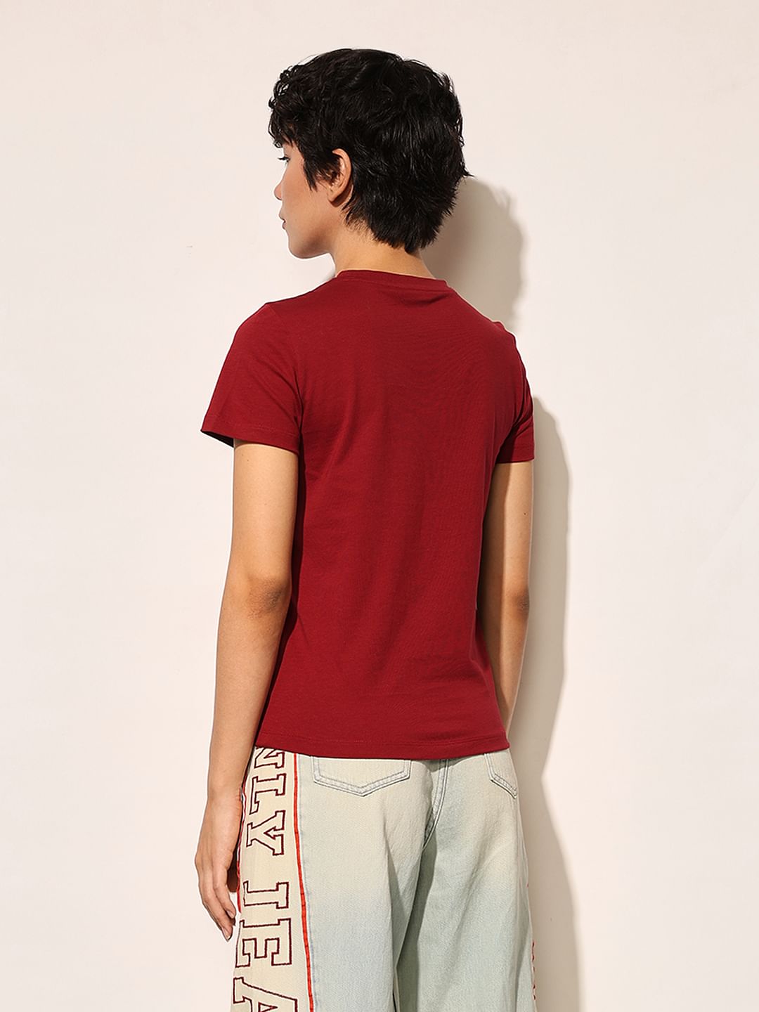 Maroon Printed Cotton T-Shirt