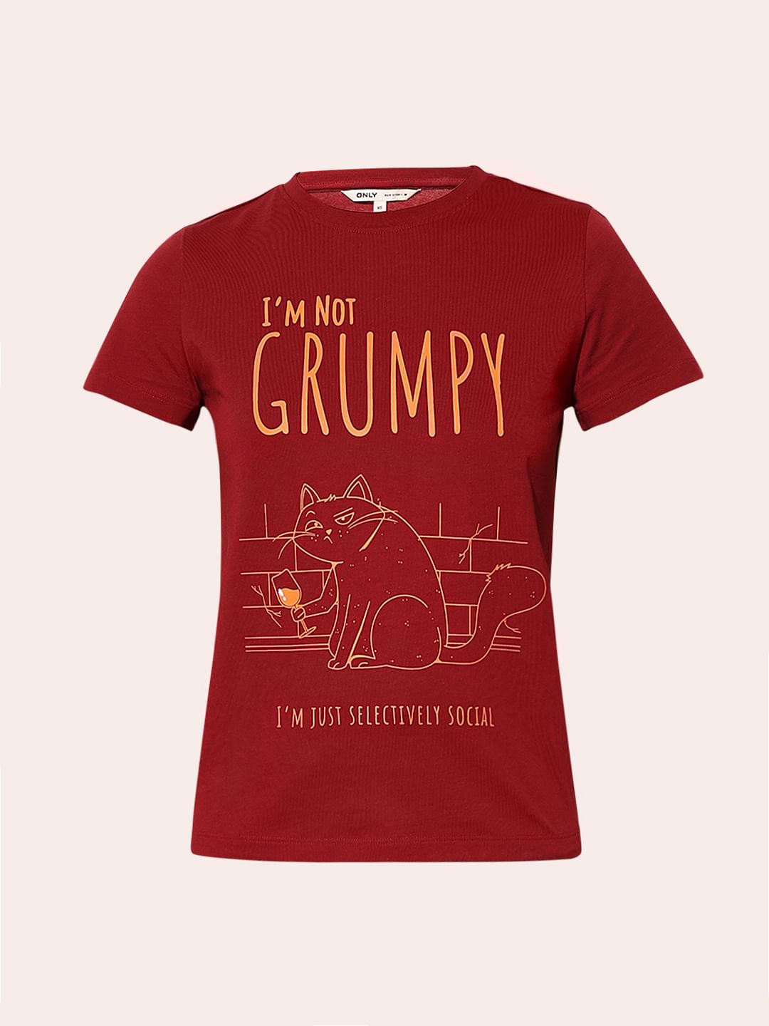 Maroon Printed Cotton T-Shirt