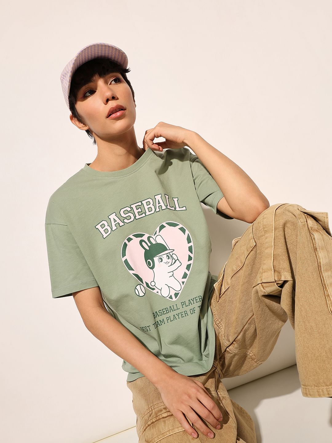 Green Printed Cotton T-Shirt