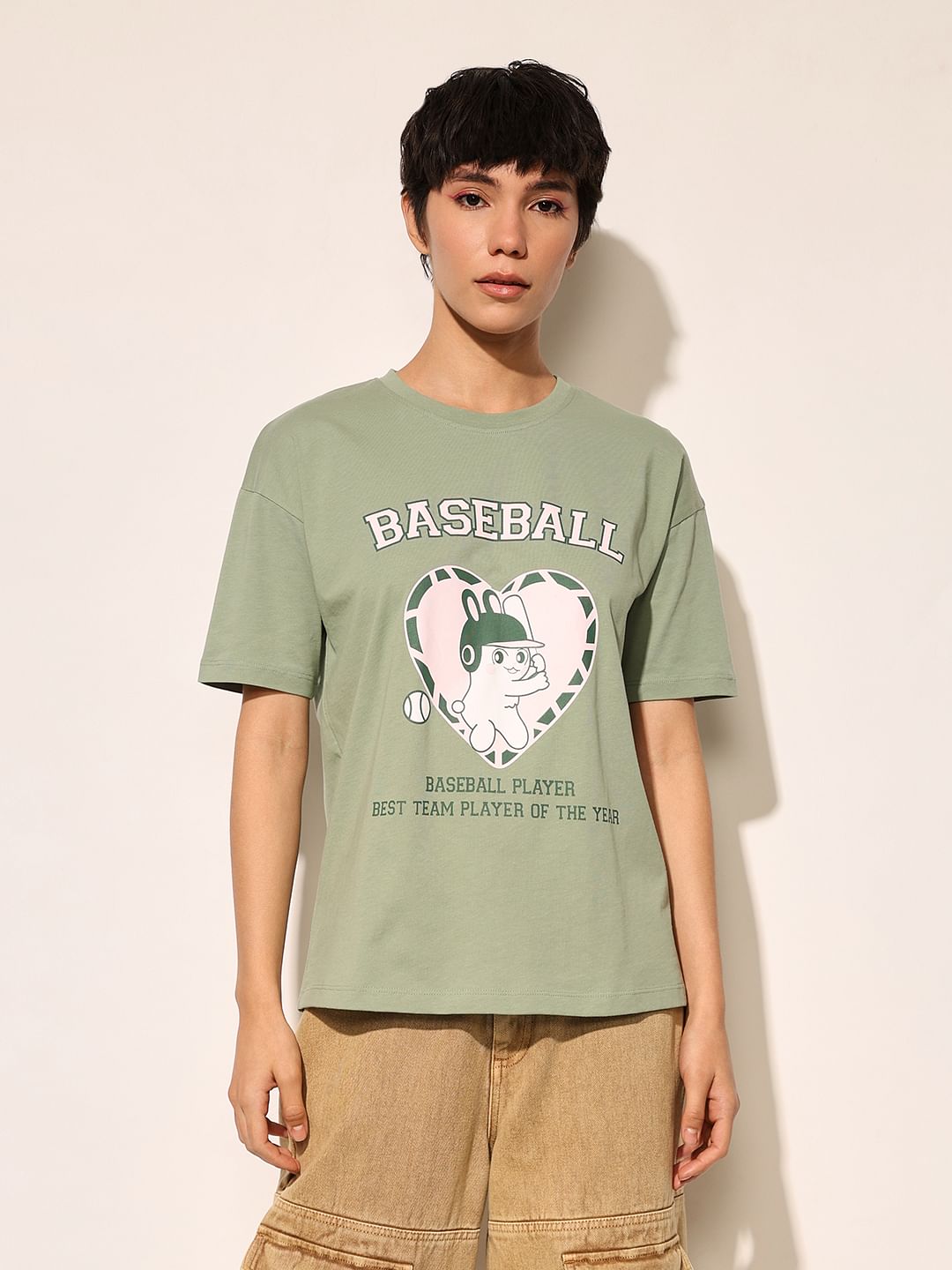 Green Printed Cotton T-Shirt
