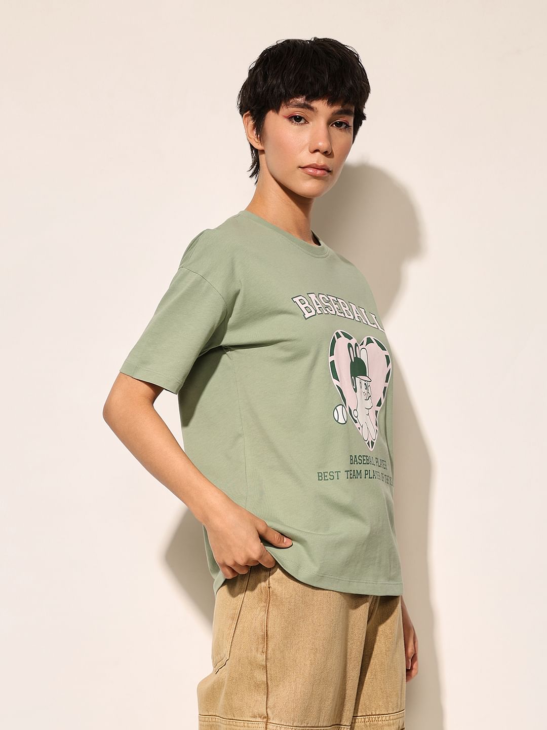 Green Printed Cotton T-Shirt