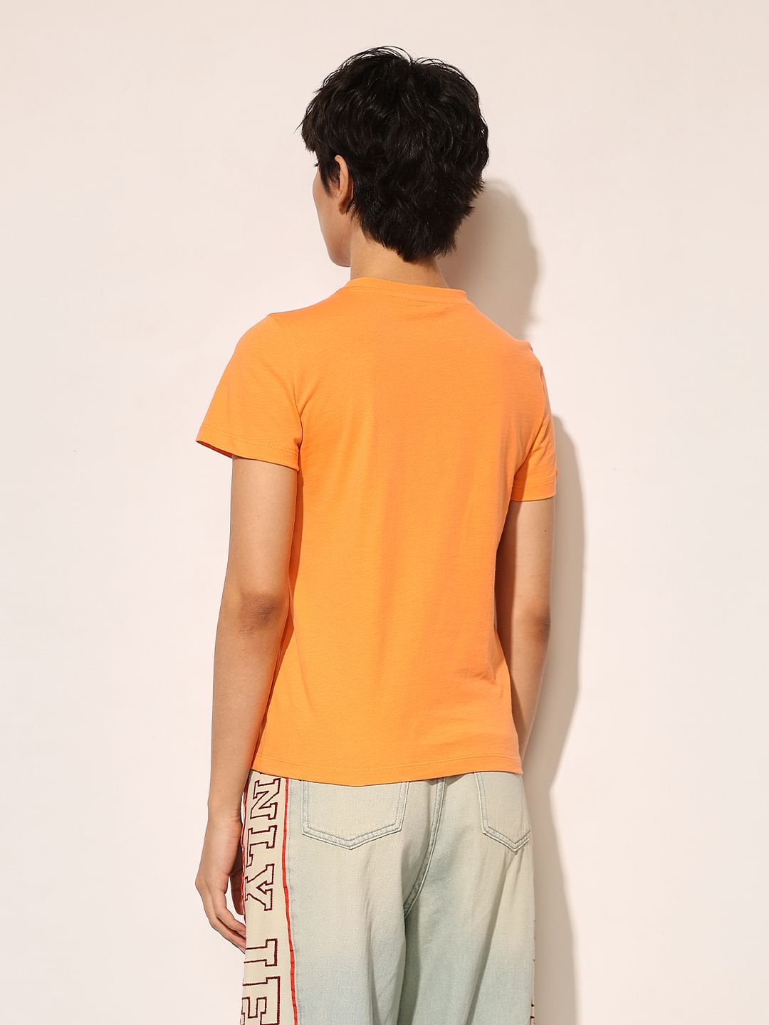 Orange Printed Cotton T-Shirt