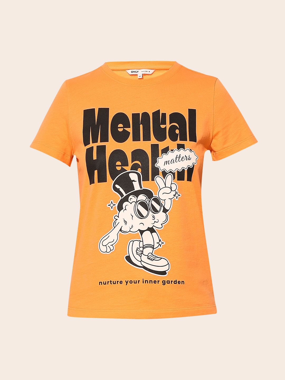 Orange Printed Cotton T-Shirt