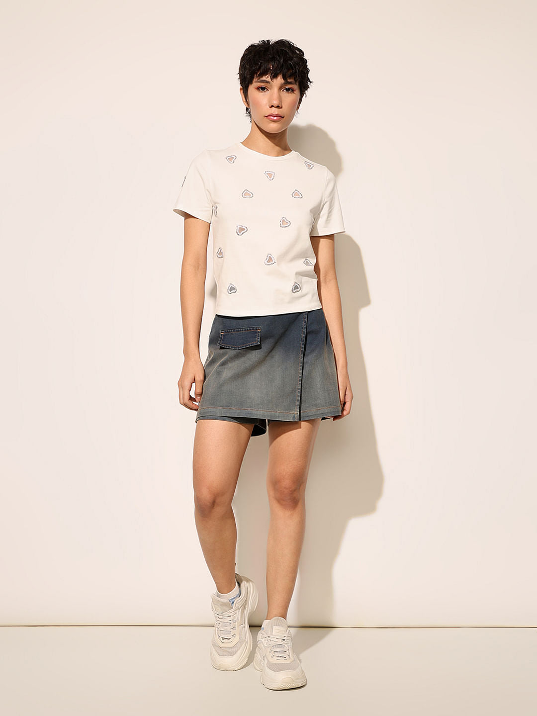 White Cut-Work Rhinestone T-Shirt