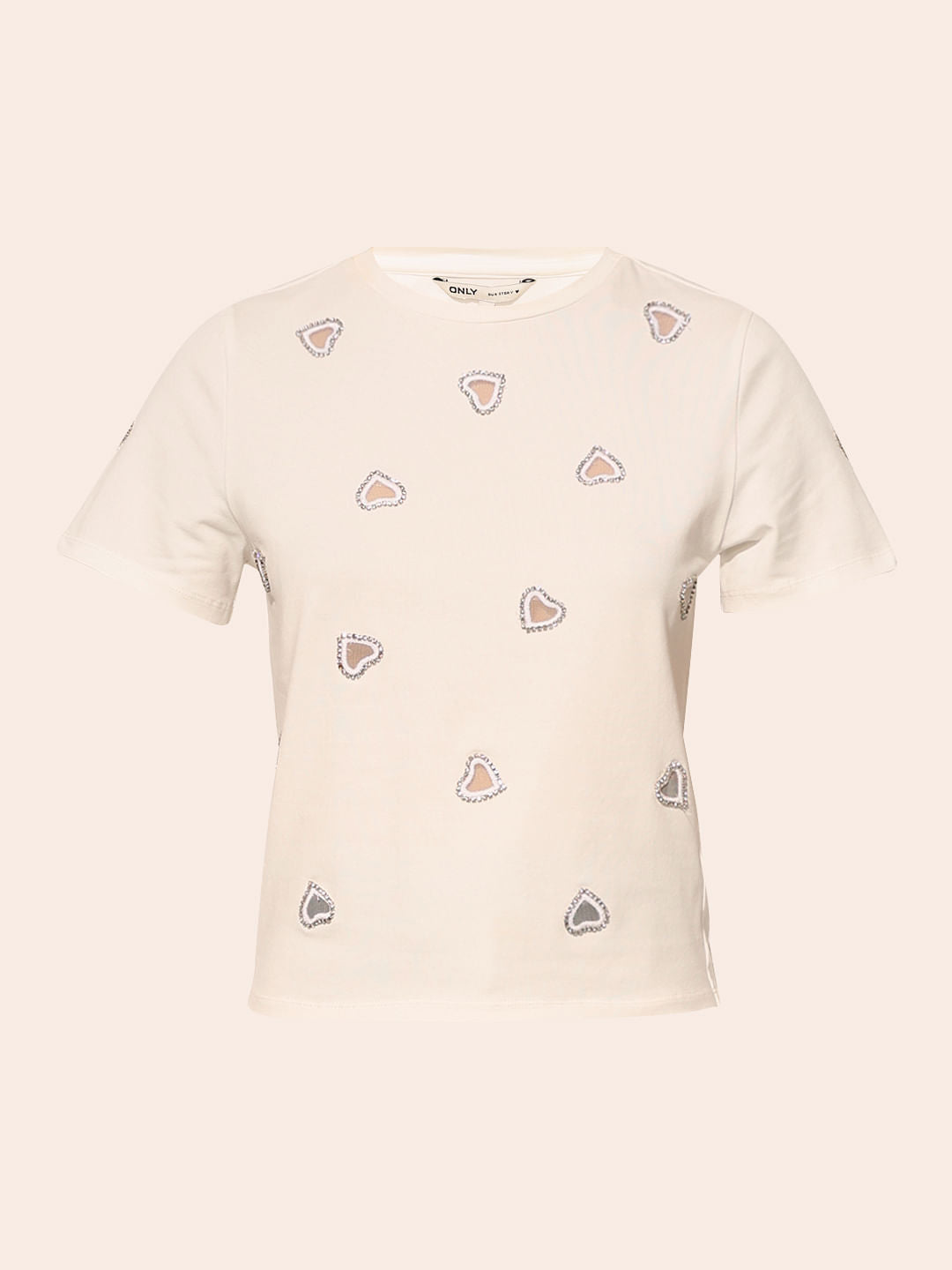 White Cut-Work Rhinestone T-Shirt