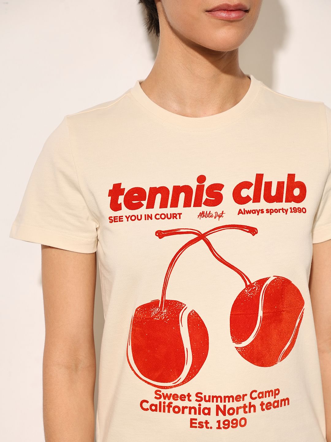 Beige Printed Cotton T-Shirt