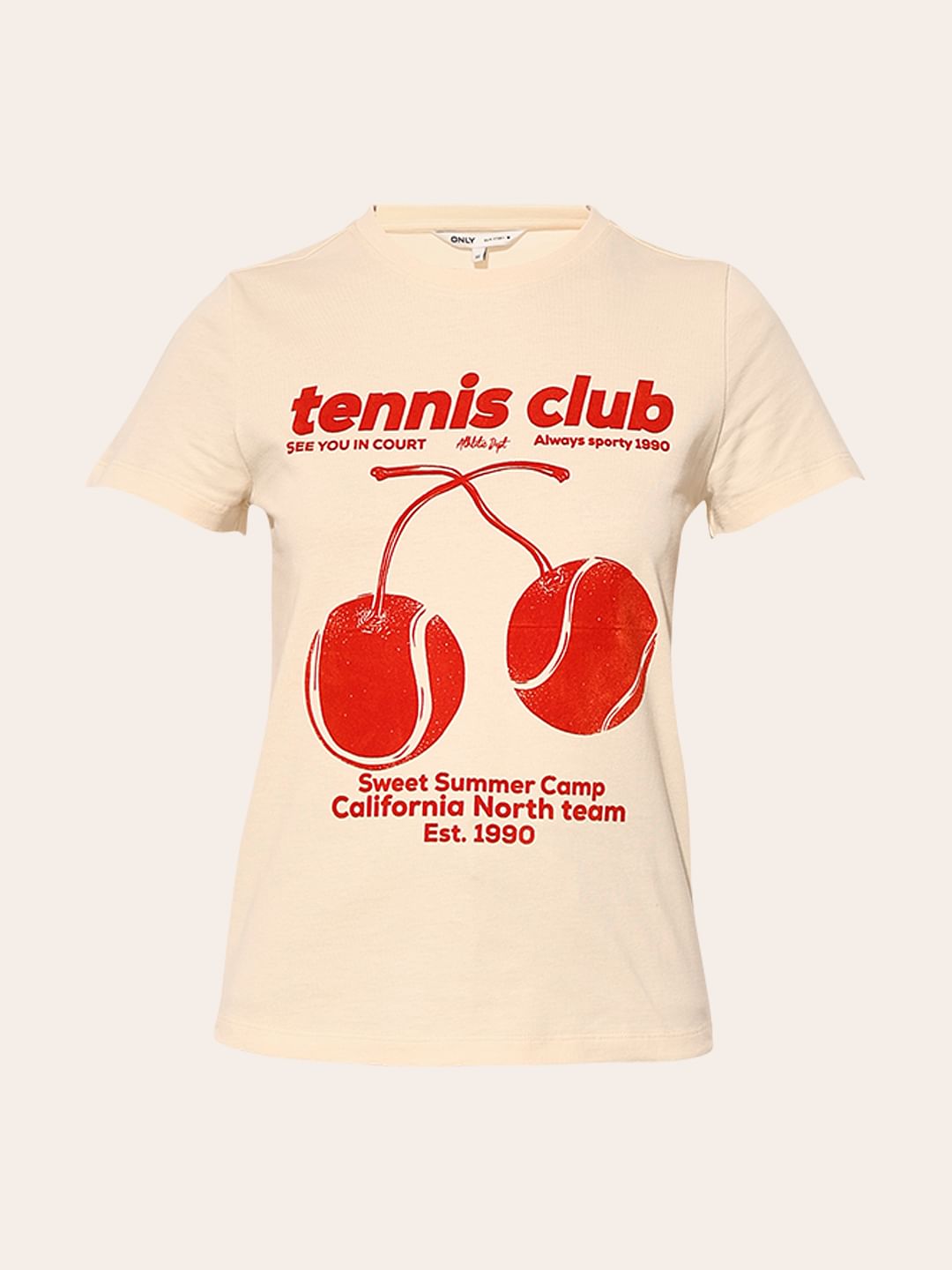 Beige Printed Cotton T-Shirt