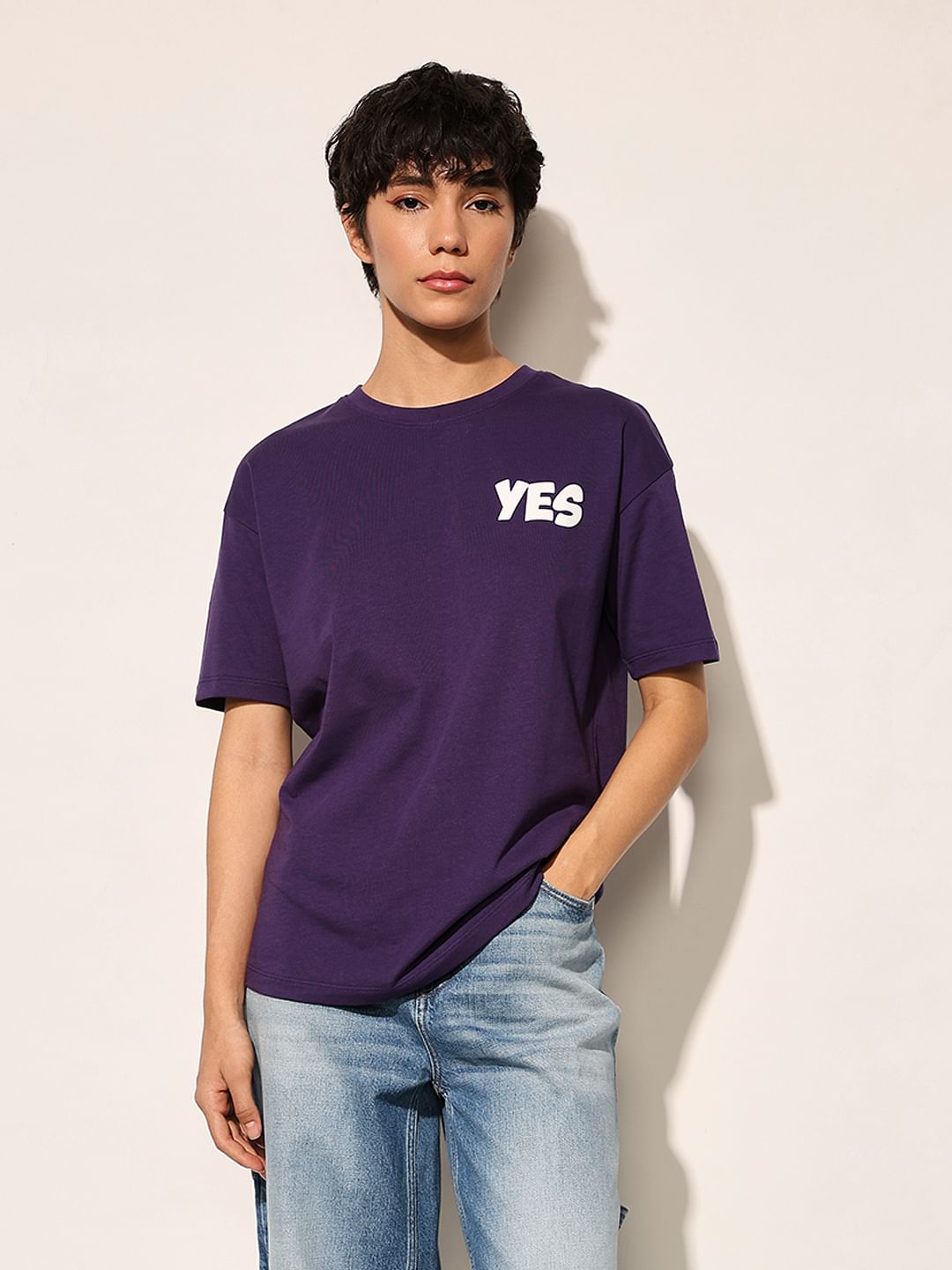 Purple Printed Cotton T-Shirt