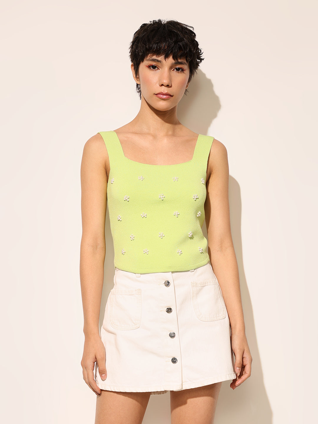 Green Embellished Knit Top