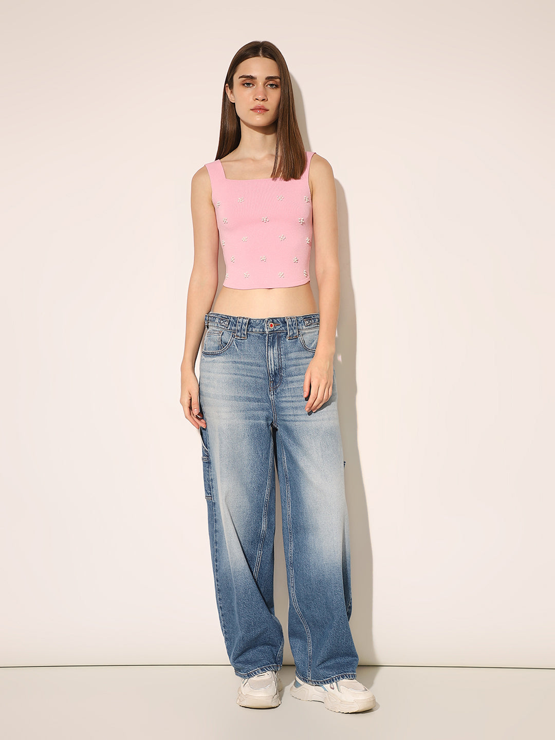 Pink Embellished Knit Top