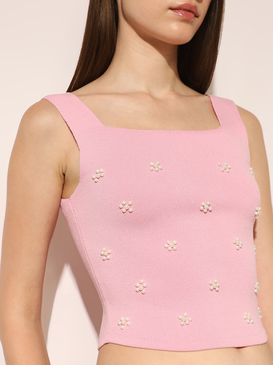 Pink Embellished Knit Top