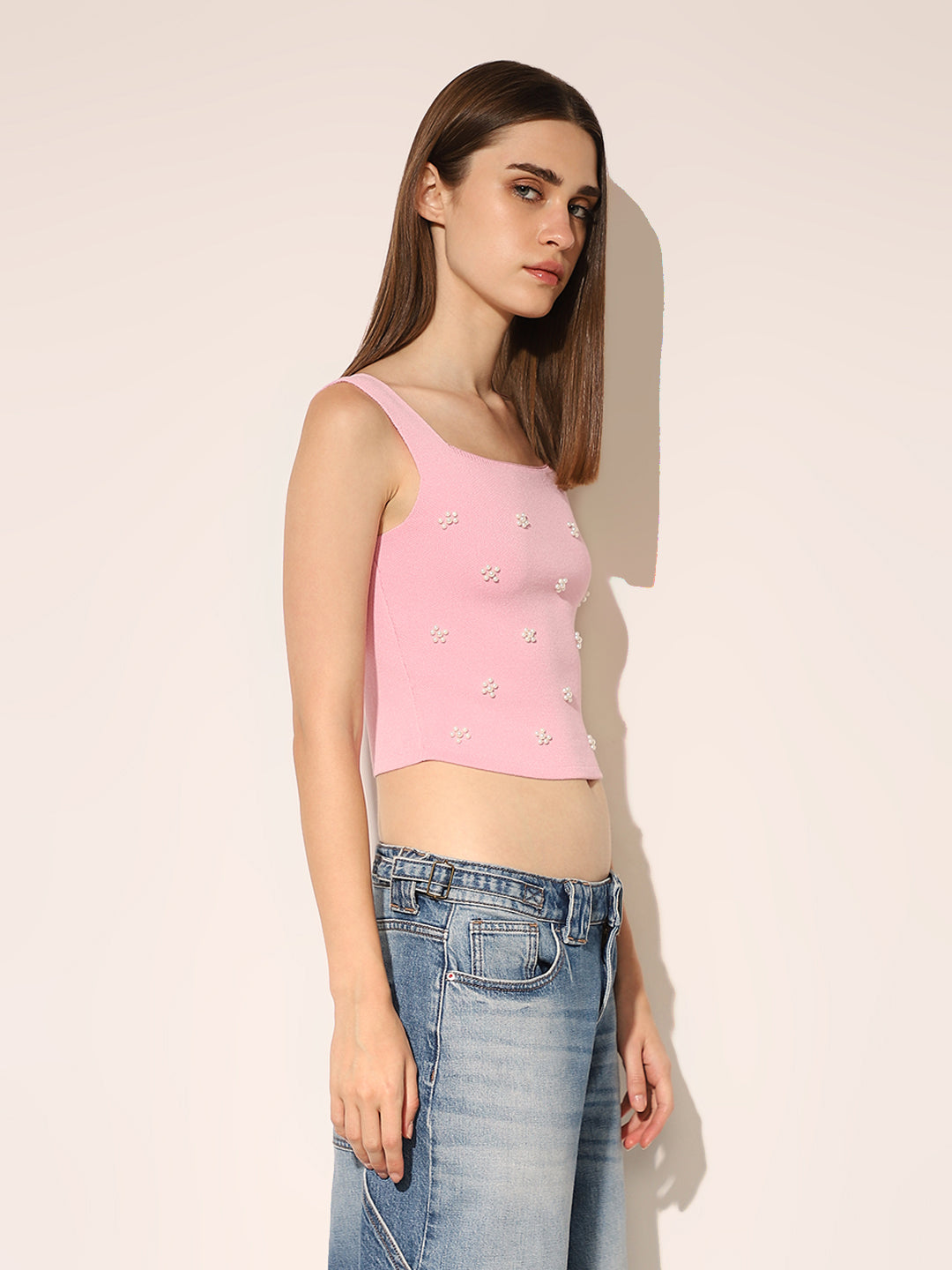 Pink Embellished Knit Top