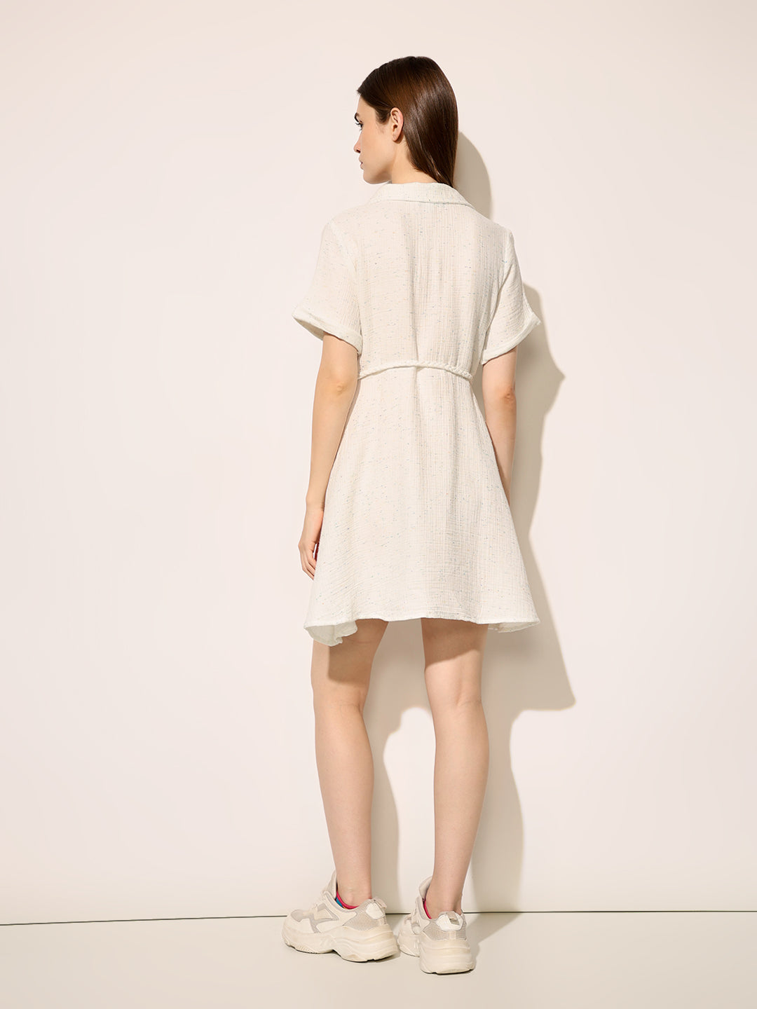 White Tie Belt Shirt Dress