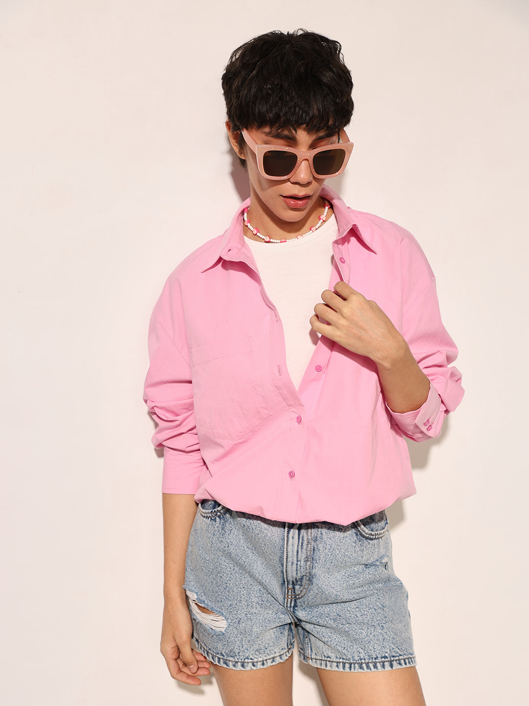 Dirty Pote Pink Cropped Cotton Shirt