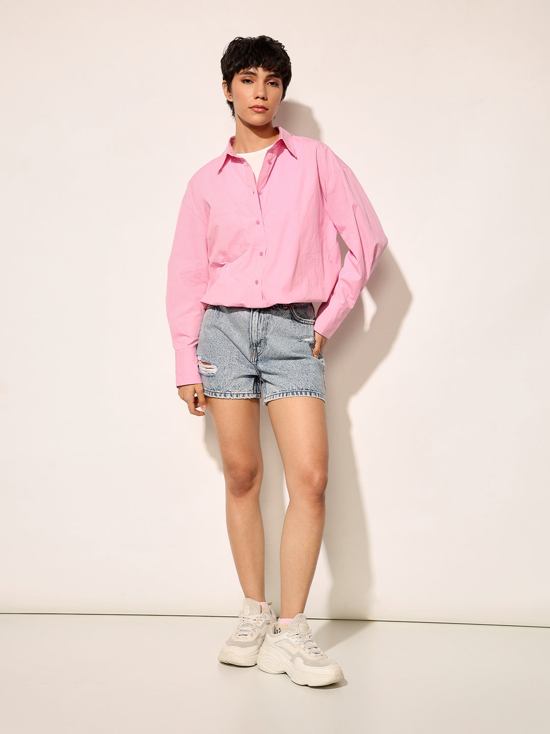 Dirty Pote Pink Cropped Cotton Shirt