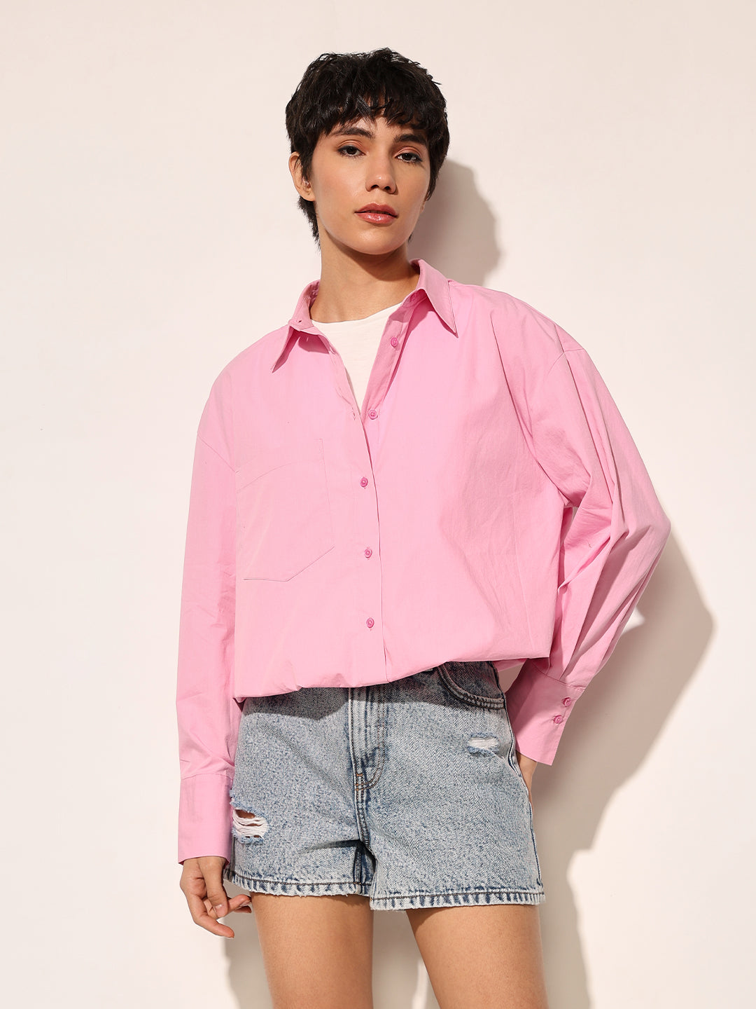 Dirty Pote Pink Cropped Cotton Shirt