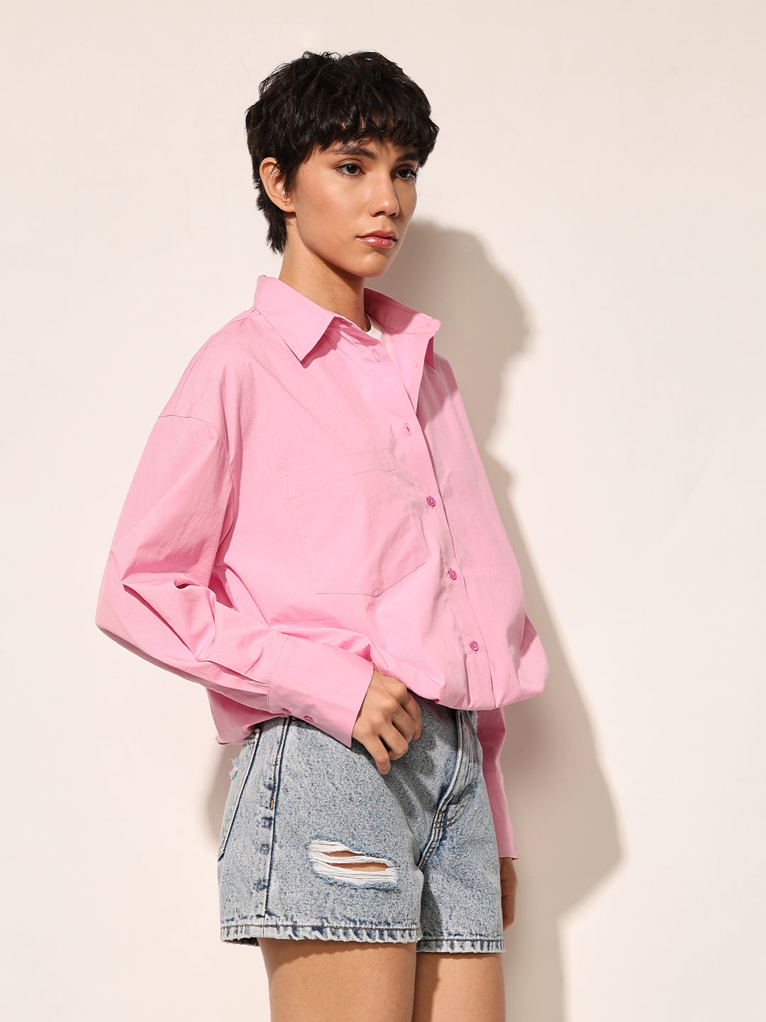Dirty Pote Pink Cropped Cotton Shirt