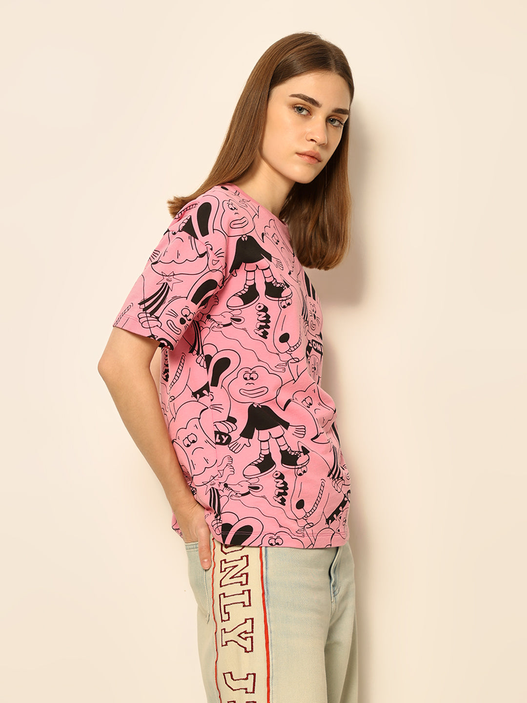 Dirty Pote Pink Printed Cotton T-shirt