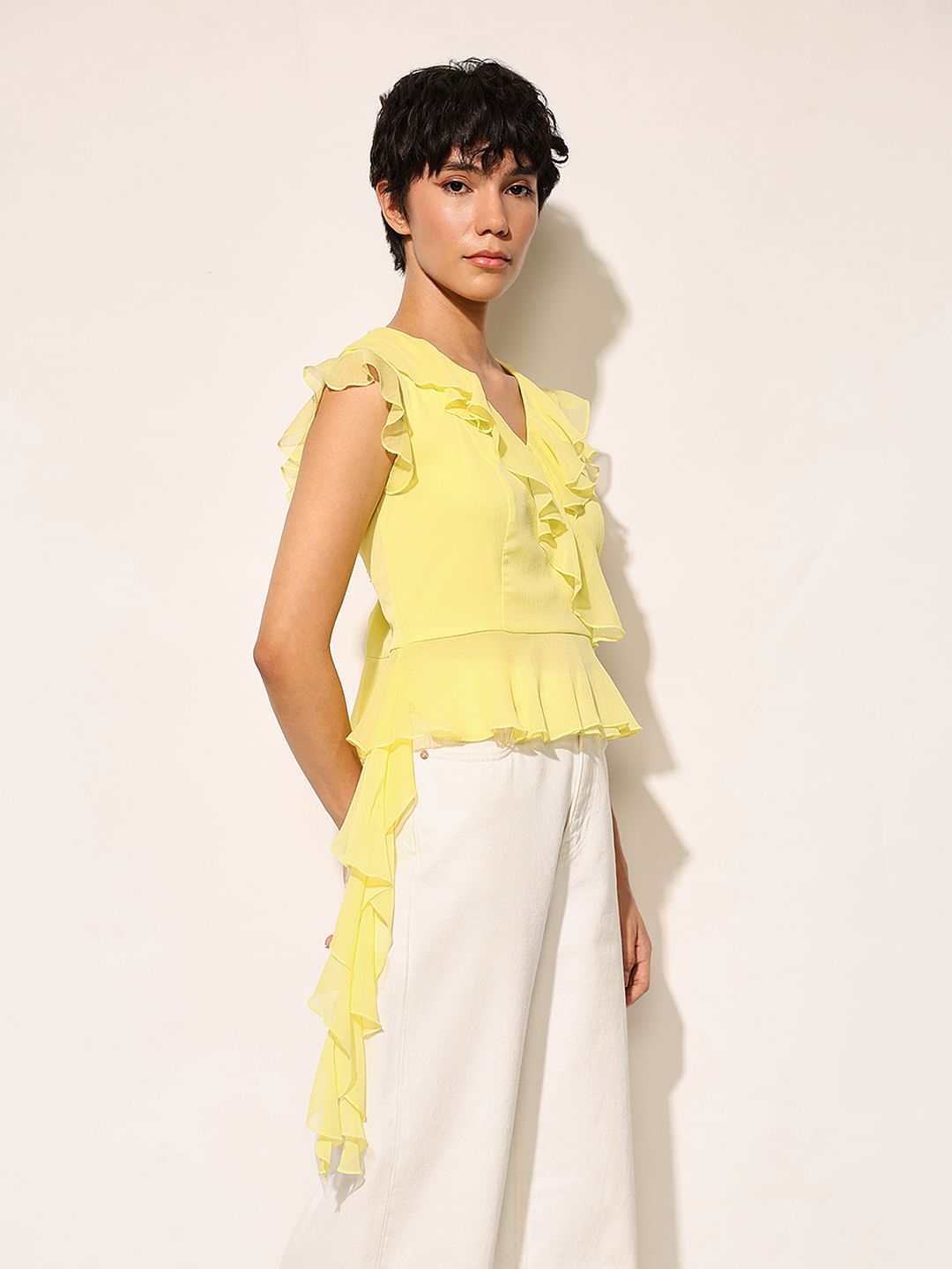 Yellow Frill Trim Top