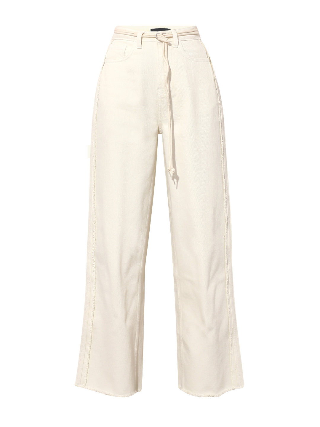 Cream Raw Edge Wide Leg Jeans