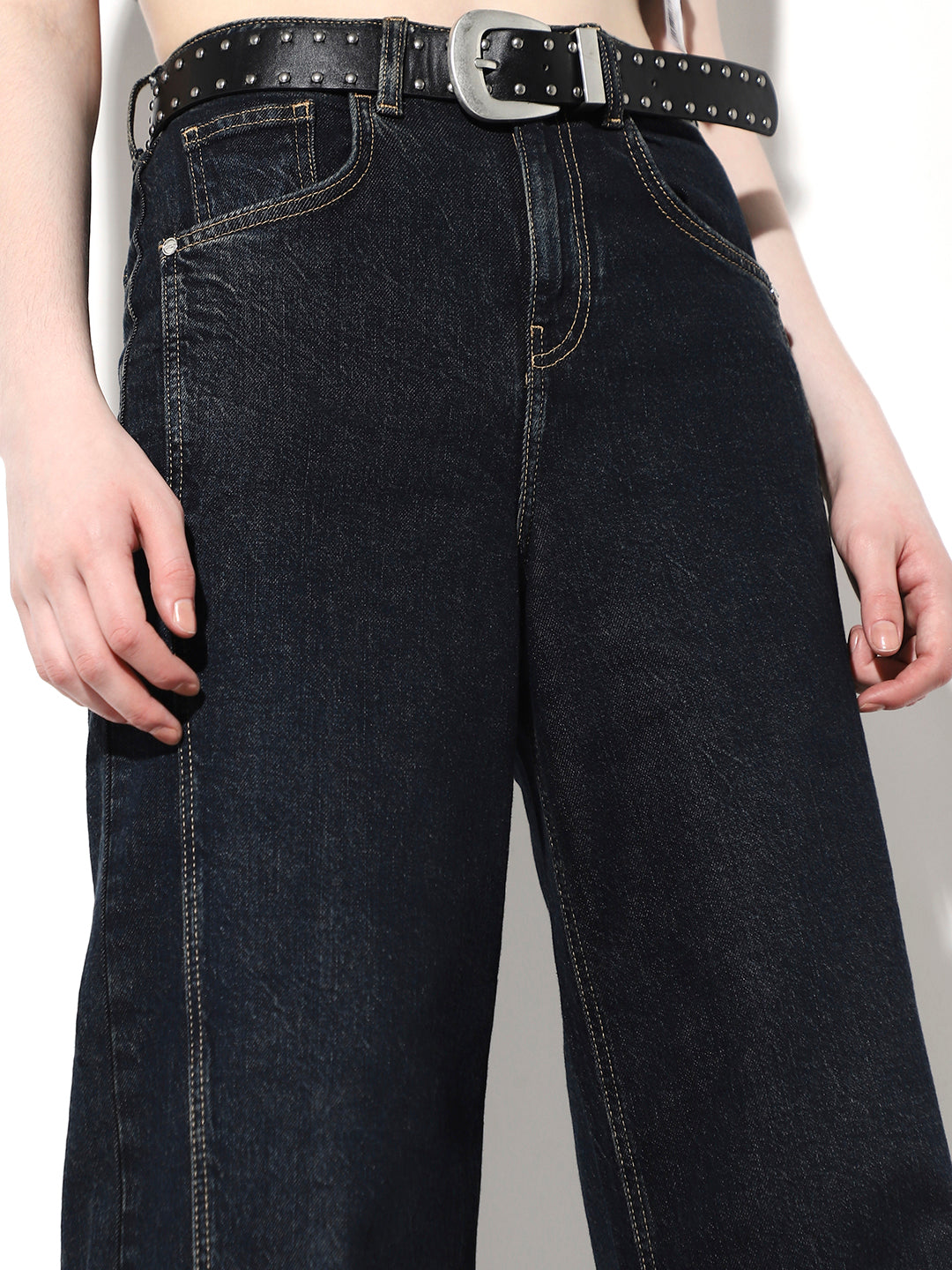 Dark Blue High Rise Wide Leg Jeans