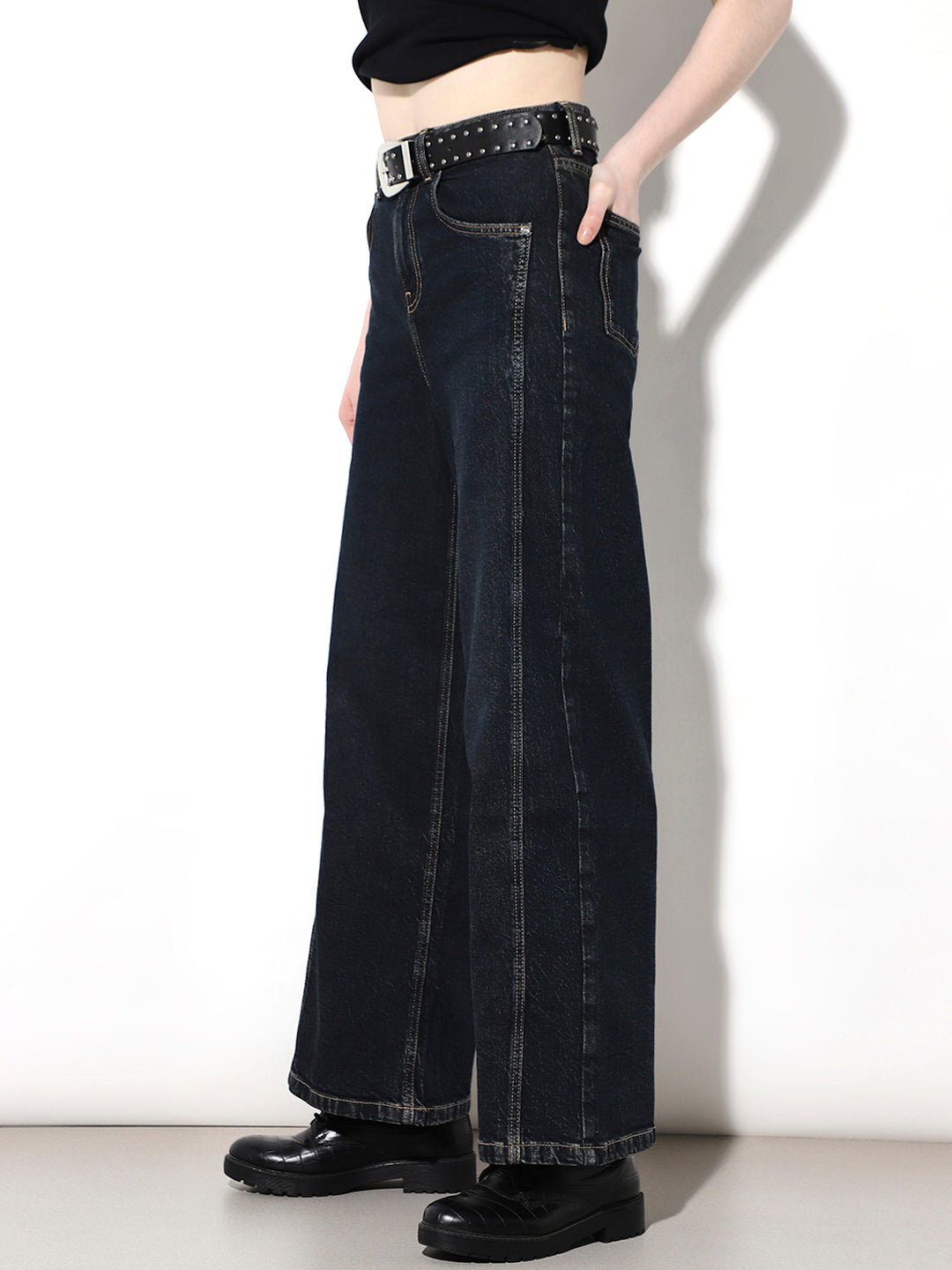 Dark Blue High Rise Wide Leg Jeans