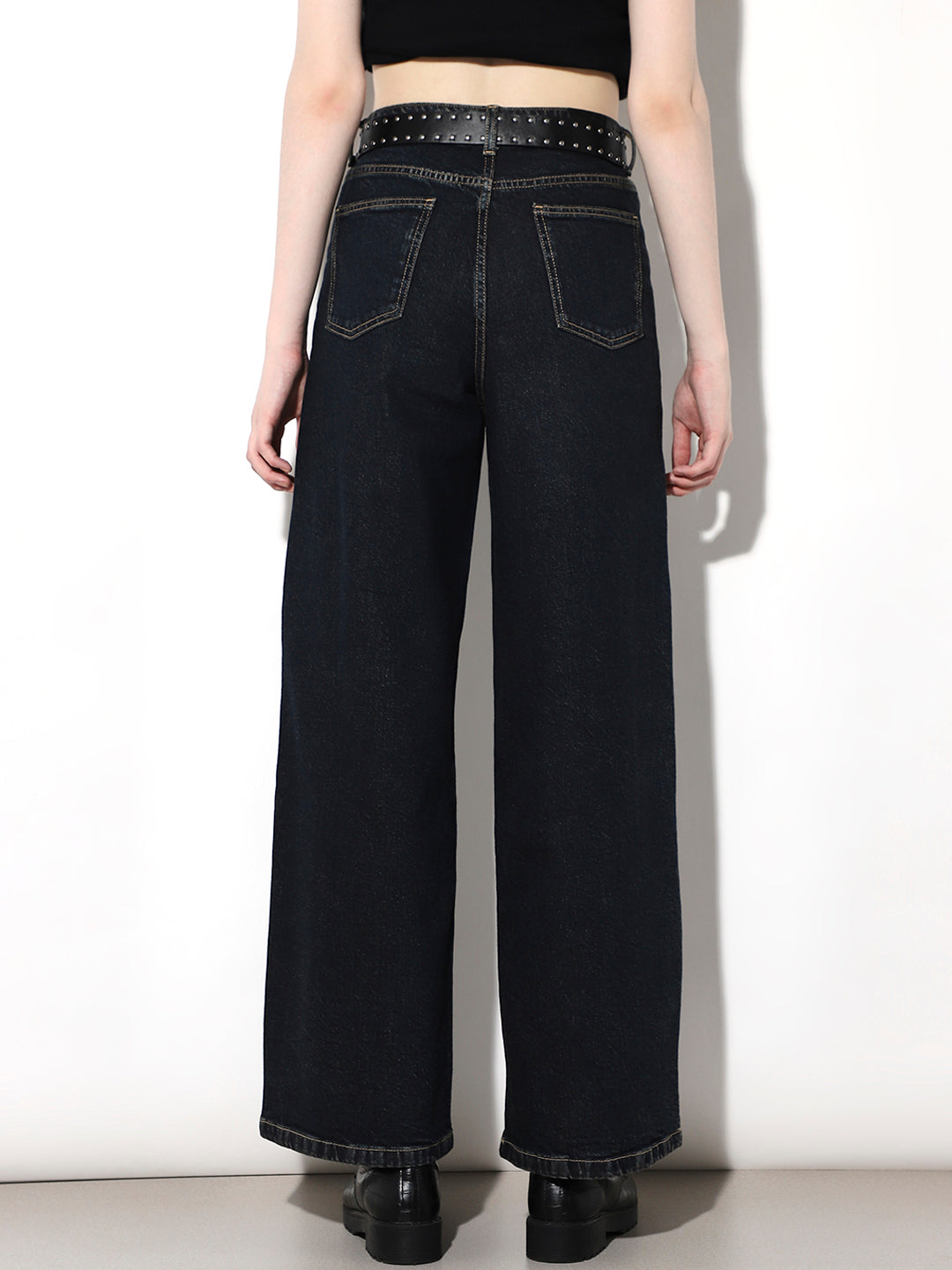 Dark Blue High Rise Wide Leg Jeans